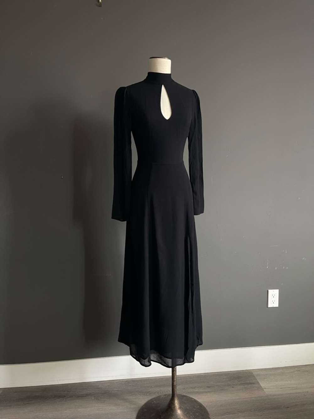 Reformation Black Keyhole Midi Dress High Neck Minimalist Parisian Capsule Soft